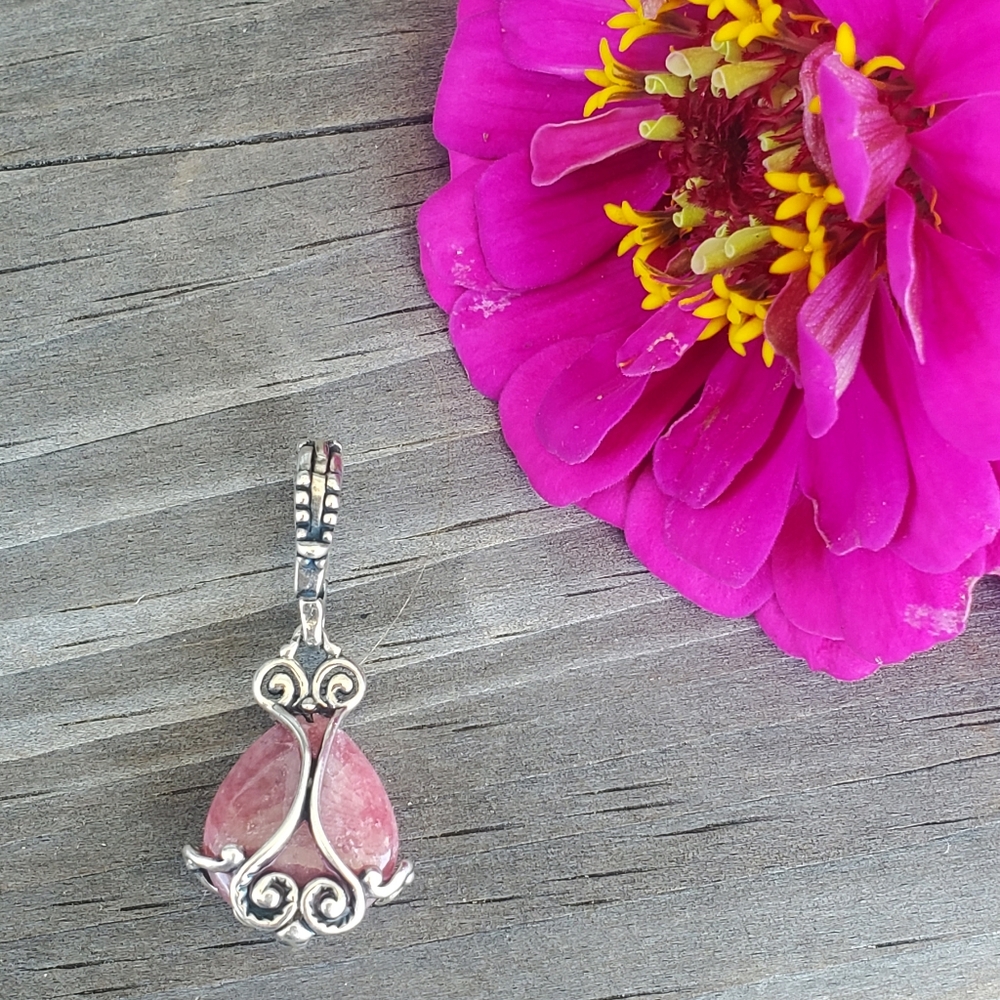 Sterling Silver Pink Rhodonite Reversible Enhancer Pendant - Picture 7 of 11